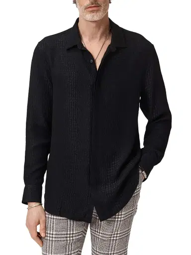 JOHN VARVATOS Men's Vito Croc-Jacquard Silk Button-Front Shirt | Thumbnail 3