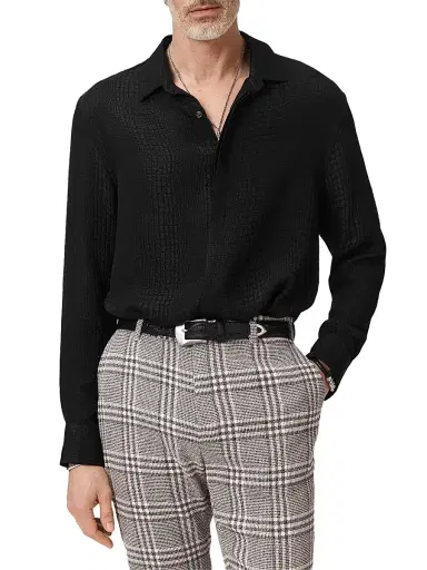 JOHN VARVATOS Men's Vito Croc-Jacquard Silk Button-Front Shirt | Thumbnail 5