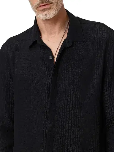 JOHN VARVATOS Men's Vito Croc-Jacquard Silk Button-Front Shirt | Thumbnail 6