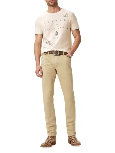 JOHN VARVATOS Men's Beware Raw-Edge Crewneck T-Shirt - Buttercream - Size XL | Thumbnail 2 JOHN VARVATOS Men's Beware Raw-Edge Crewneck T-Shirt - Buttercream - Size XL | Thumbnail 2