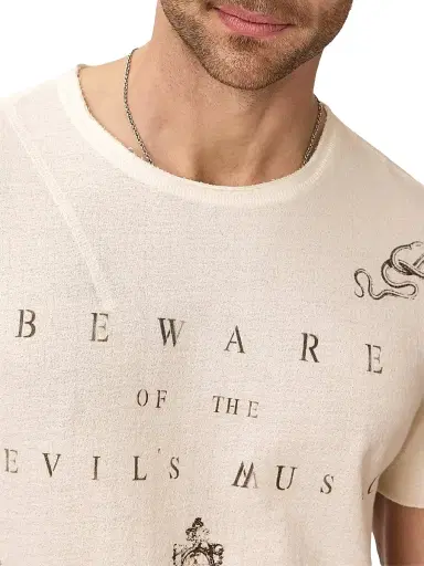 JOHN VARVATOS Men's Beware Raw-Edge Crewneck T-Shirt - Buttercream - Size XL | Thumbnail 6 JOHN VARVATOS Men's Beware Raw-Edge Crewneck T-Shirt - Buttercream - Size XL | Thumbnail 6
