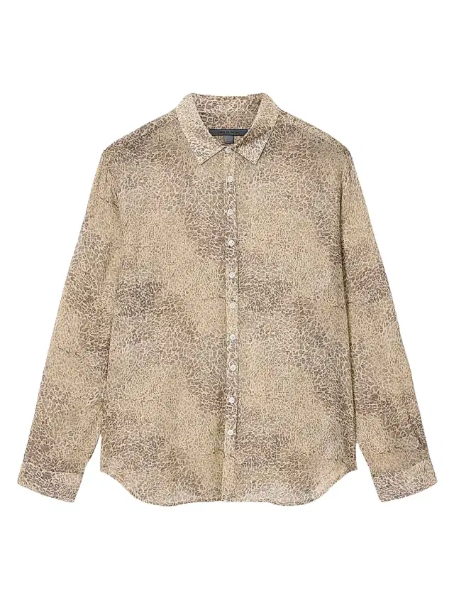 John Varvatos Men's Bucks Animal-Print Linen Shirt - Light Khaki