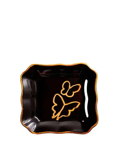 Hunt Slonem Butterfly Portrait Plate with Gold Rim - Black | Thumbnail 1