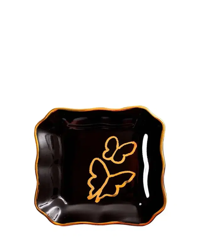 Hunt Slonem Butterfly Portrait Plate with Gold Rim - Black