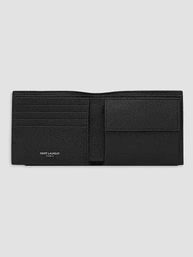 Saint Laurent Men's Cassandre Shadow Leather Wallet with Coin Purse - Black | Thumbnail 2