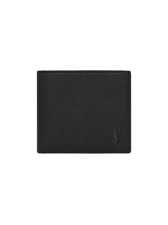 Saint Laurent Men's Cassandre Shadow Leather Wallet with Coin Purse - Black