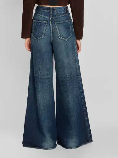 ALAIA Women's Faded High-Rise Palazzo Jeans - Dock Blue | Thumbnail 3