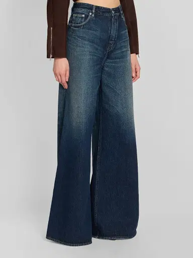 ALAIA Women's Faded High-Rise Palazzo Jeans - Dock Blue | Thumbnail 4