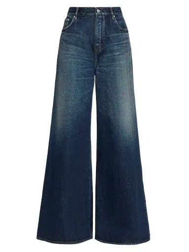 ALAIA Women's Faded High-Rise Palazzo Jeans - Dock Blue | Thumbnail 1