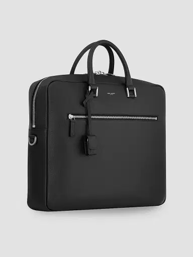 Saint Laurent Men's Sac De Jour Large Briefcase in Grained Leather - Black | Thumbnail 4
