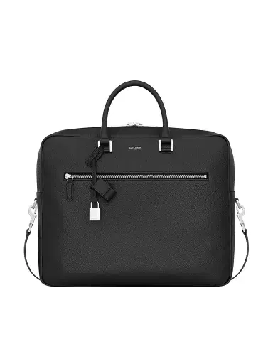 Saint Laurent Men's Sac De Jour Large Briefcase in Grained Leather - Black | Thumbnail 1