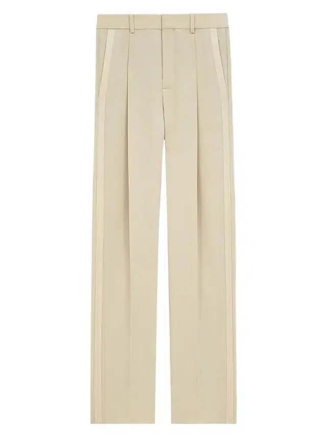 Saint Laurent Men's High-Waisted Pants in Light Wool - Beige