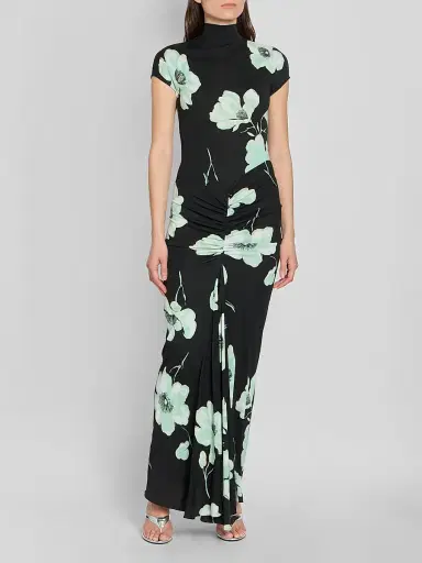 ALAIA Women's Floral Jersey Draped Maxi Dress - Noir Aqua | Thumbnail 2