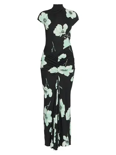 ALAIA Women's Floral Jersey Draped Maxi Dress - Noir Aqua | Thumbnail 1