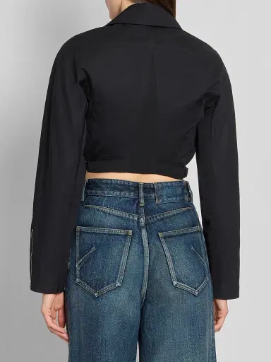 Alaïa Women's Cotton Poplin Crop Biker Jacket - Noir Alaia | Thumbnail 3