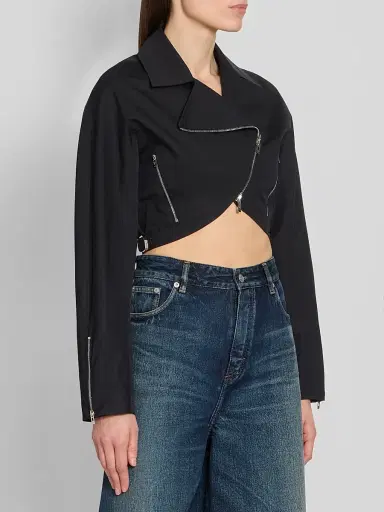 Alaïa Women's Cotton Poplin Crop Biker Jacket - Noir Alaia | Thumbnail 4