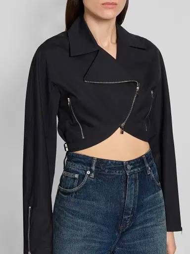 Alaïa Women's Cotton Poplin Crop Biker Jacket - Noir Alaia | Thumbnail 5