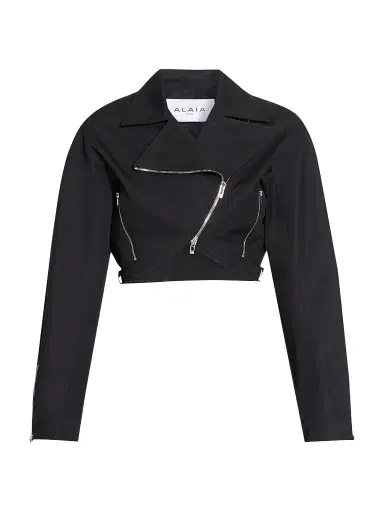 Alaïa Women's Cotton Poplin Crop Biker Jacket - Noir Alaia | Thumbnail 1