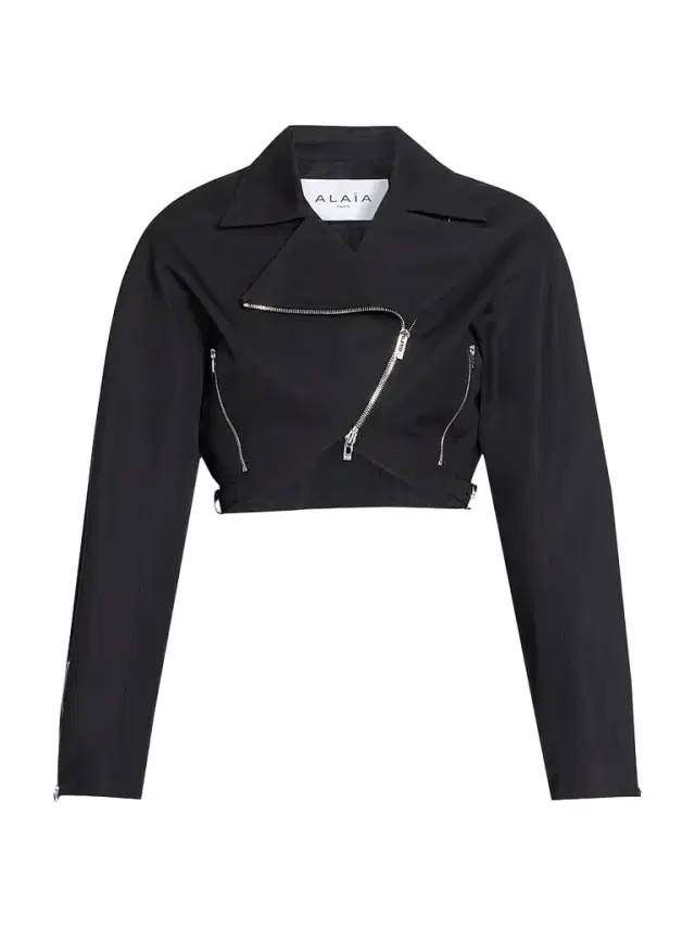 Women's Cotton Poplin Crop Biker Jacket - Noir Alaia