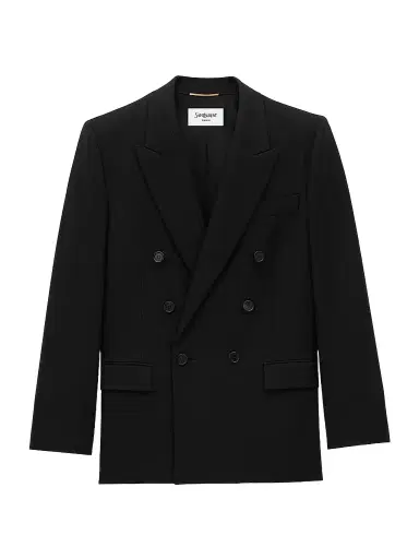 Saint Laurent Women's Double-Breasted Jacket in Wool Gabardine - Black - Size 2 | Thumbnail 1 Saint Laurent Women's Double-Breasted Jacket in Wool Gabardine - Black - Size 2 | Thumbnail 1