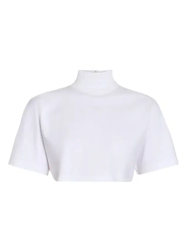 ALAIA Women's Turtleneck Cotton Jersey Crop T-Shirt - Blanc