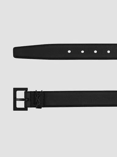 Saint Laurent Men's Cassandre Belt in Smooth Leather - Black - Size 44 | Thumbnail 2