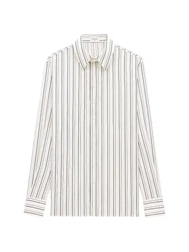 Saint Laurent Men's Shirt in Striped Silk - Craie Et Noir - Size 15.75 | Thumbnail 1 Saint Laurent Men's Shirt in Striped Silk - Craie Et Noir - Size 15.75 | Thumbnail 1