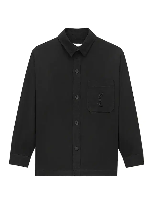 Saint Laurent Men's Cassandre Overshirt in Cotton Linen Gabardine - Black