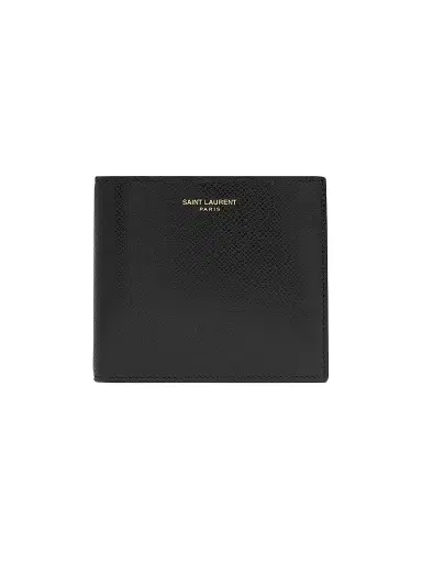 Saint Laurent Men's East-West Wallet with Coin Purse in Coated Bark Leather - Black | Thumbnail 1