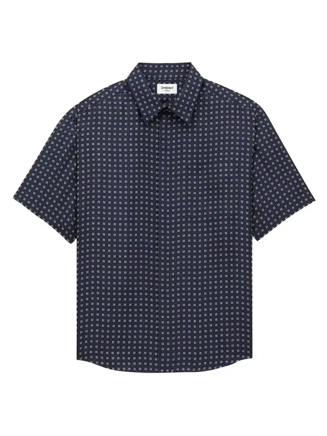 Saint Laurent Men's Shirt in Square Silk - Marine