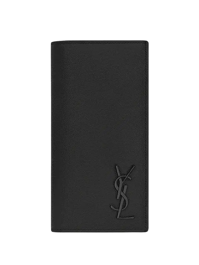 Saint Laurent Men's Cassandre Continental Wallet in Grain De Poudre Leather - Black