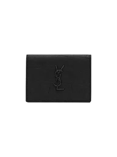 Saint Laurent Men's Cassandre Card Case in Crocodile-Embossed Leather | Thumbnail 1 Saint Laurent Men's Cassandre Card Case in Crocodile-Embossed Leather | Thumbnail 1
