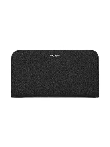 Saint Laurent Men's Zip Around Wallet in Grain De Poudre Embossed Leather - Black | Thumbnail 1