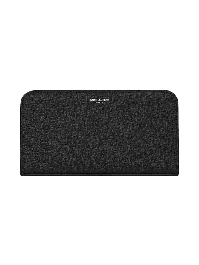 Saint Laurent Men's Zip Around Wallet in Grain De Poudre Embossed Leather - Black