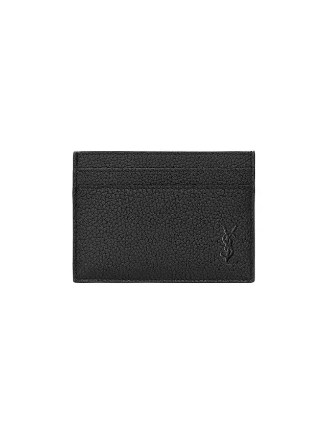 Saint Laurent Men's Cassandre Shadow Card Case in Grained Leather - Black