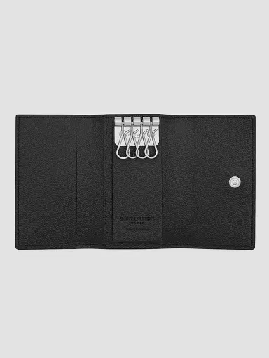 Saint Laurent Men's Slim Key Pouch in Grain De Poudre Leather - Black | Thumbnail 2