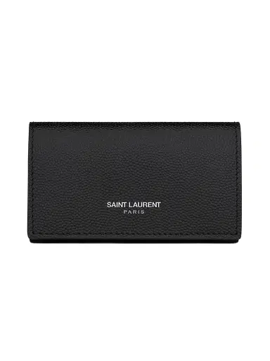 Saint Laurent Men's Slim Key Pouch in Grain De Poudre Leather - Black | Thumbnail 1