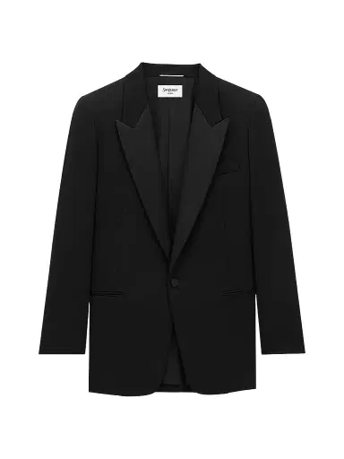 Saint Laurent Men's Single-Breasted Tuxedo Jacket in Grain De Poudre - Noir - Size 34 | Thumbnail 1 Saint Laurent Men's Single-Breasted Tuxedo Jacket in Grain De Poudre - Noir - Size 34 | Thumbnail 1