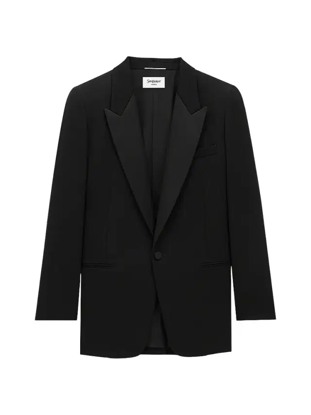 Saint Laurent Men's Single-Breasted Tuxedo Jacket in Grain De Poudre - Noir