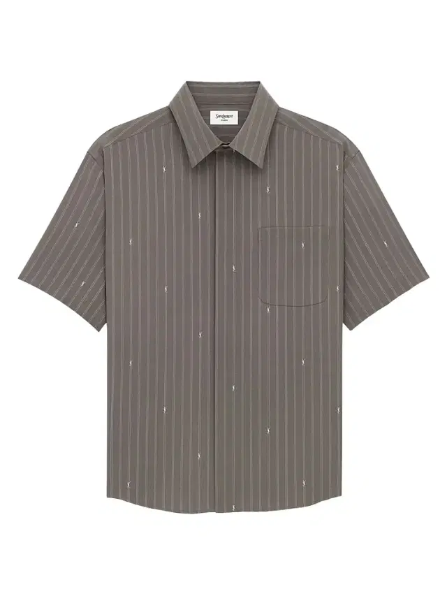 Saint Laurent Men's Shirt in Cassandre Stripe Silk Crepe De Chine - Gris Blanc
