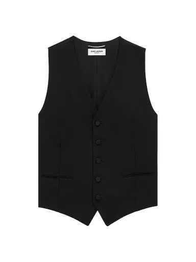 Saint Laurent Men's Cassandre Tuxedo Vest in Grain De Poudre - Black - Size 36 | Thumbnail 1 Saint Laurent Men's Cassandre Tuxedo Vest in Grain De Poudre - Black - Size 36 | Thumbnail 1