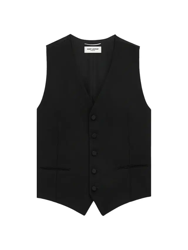Saint Laurent Men's Cassandre Tuxedo Vest in Grain De Poudre - Black