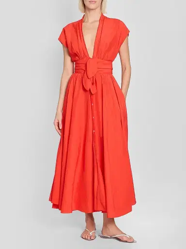Alaïa Women's Plunging Knotted Linen-Blend Midi Dress | Thumbnail 2 Alaïa Women's Plunging Knotted Linen-Blend Midi Dress | Thumbnail 2