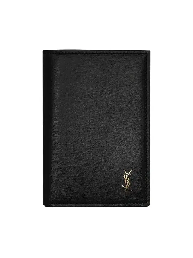 Saint Laurent Men's Tiny Cassandre Credit Card Wallet in Shiny Leather - Black