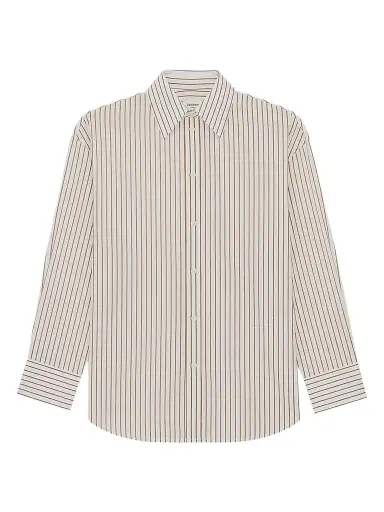 Saint Laurent Women's Cassandre Shirt in Striped Cotton Poplin - Craie Caramel - Size 6 | Thumbnail 1 Saint Laurent Women's Cassandre Shirt in Striped Cotton Poplin - Craie Caramel - Size 6 | Thumbnail 1