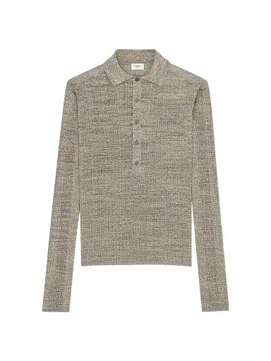 Saint Laurent Men's Polo Shirt in Ribbed Stretch Linen | Thumbnail 1 Saint Laurent Men's Polo Shirt in Ribbed Stretch Linen | Thumbnail 1
