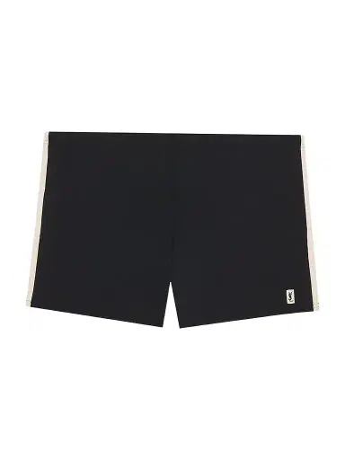 Saint Laurent Men's Cassandre Swim Shorts - Noir Ecru | Thumbnail 1 Saint Laurent Men's Cassandre Swim Shorts - Noir Ecru | Thumbnail 1