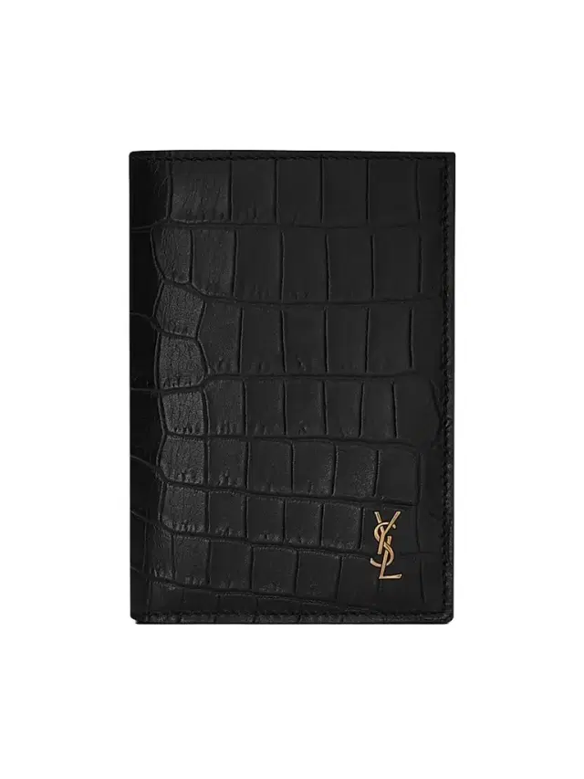 Saint Laurent Men's Tiny Cassandre Credit Card Wallet - Black