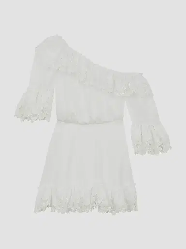 Saint Laurent Women's Ruffled Dress in Cotton Poplin - Craie | Thumbnail 2 Saint Laurent Women's Ruffled Dress in Cotton Poplin - Craie | Thumbnail 2