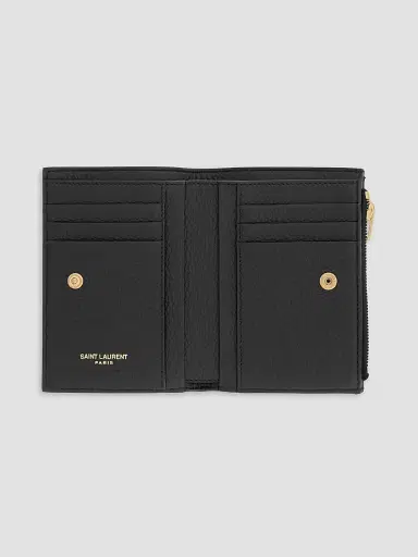 Saint Laurent Men's Tiny Cassandre Bi-Fold Wallet in Grained Leather - Black | Thumbnail 2